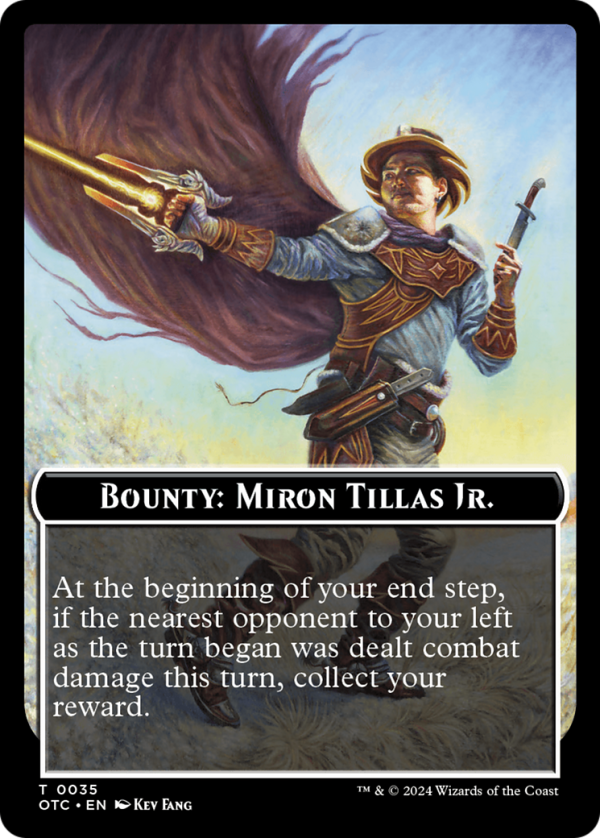 Bounty: Miron Tillas Jr.    Bounty Rules Double-Sided Token [Outlaws of Thunder Junction Commander Tokens] For Sale